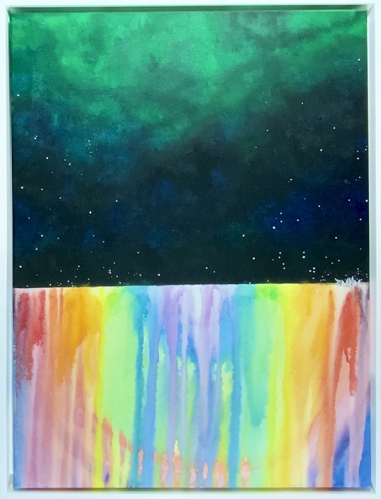 Künstlerischer Beitrag zur 17. Freien Nordberliner Kunstausstellung ( FNK ) des Labsaal Natur und Kultur in Berlin Lübars. Miriam Baumeister, Aurora, Mischtechnik, 80 x 60 cm.