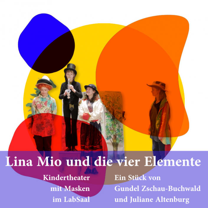 Werbebild mit vier Kindern für ein Theaterstück, Lina Mio und die vier Elemente