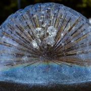 Das querformatige Foto zeigt formatfüllend einen Springbrunnen, dessen wasserführenden Stäbe zu einer Halbkugel angeordnet sind.