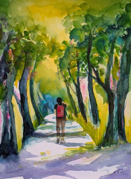 Der Weg, Aquarell von Adeleide Holle, 50 cm x 60 cm, 175€ o.R., 200€ m.R.