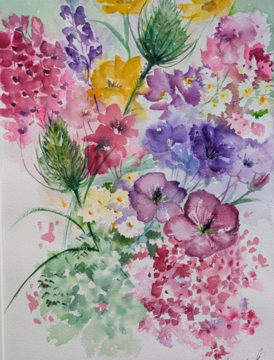 Blütenzauber, Aquarell von Adeleide Holle,50 cm x 70 cm, 185€ o.R., 215€ m.R.