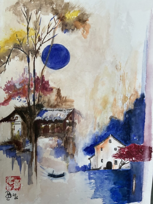 Ost trifft West, Aquarell von Dagmar Berenberg, 40cm x 50cm, 80€ o.R., 110€ m.R., dagmar.berenberg@gmx.de