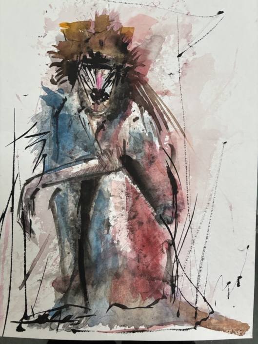 Affe, Aquarell von Dagmar Berenberg, 40cm x 50cm, 80€ o.R., 110€ m.R., dagmar.berenberg@gmx.de