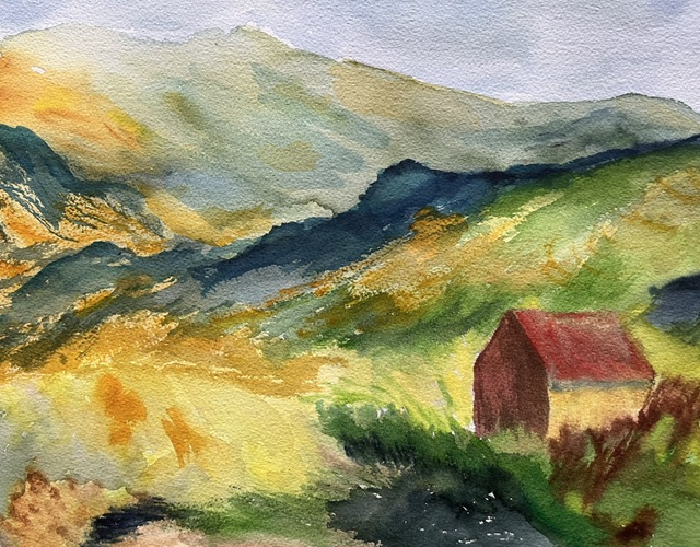 Berglandschaft, Aquarell von Karin Arnold, 40cm x 50cm, 140€ o.R., 175€ m.R.