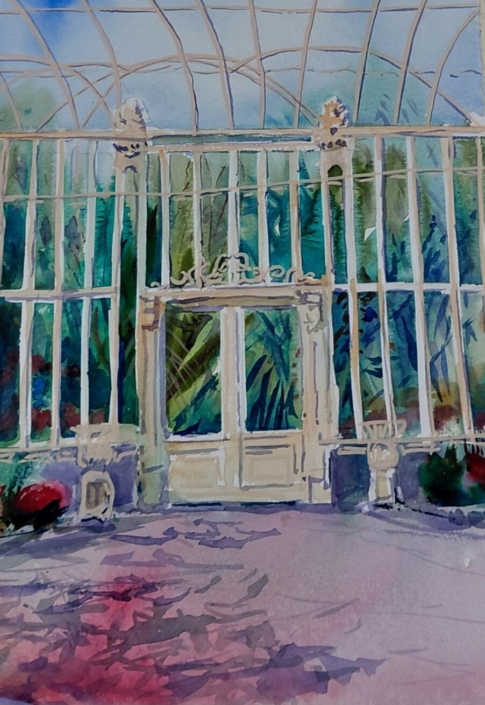 Im Glashaus, Aquarell von Katharina Bergander, 40cm x 50cm, 150€ o.R., 180€ m.R.