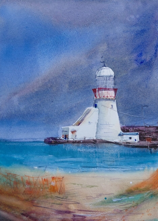 Leuchtturm, Aquarell von Katharina Bergander, 40cm x 50cm, 150€ o.R., 180€ m.R.